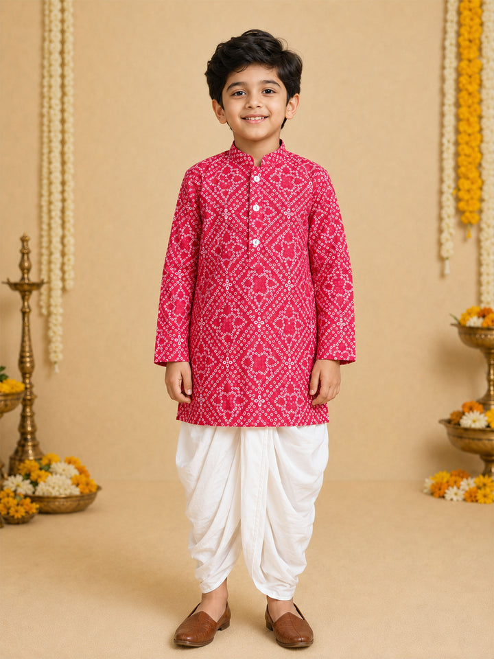 Boy Red Cotton Kurta and Dhoti Set Festive, Festive Glitz, Indated Traditions, All regions, Raksha Bandhan, Navratri Ethnic Wear