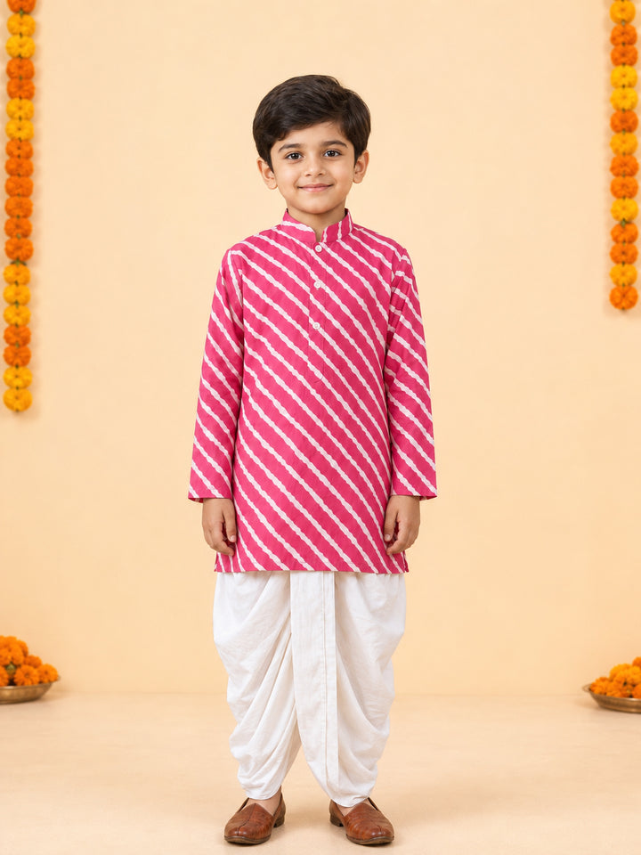 Boy Pink Cotton Kurta and Dhoti Set Festive, Festive Glitz, Indated Traditions, All regions, Raksha Bandhan, Navratri Ethnic Wear