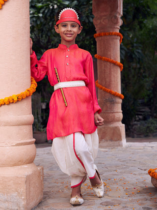 VASTRAMAY Boys' Pink And Cream Janmashtami Special Collection