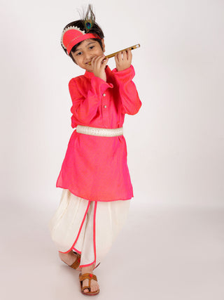 VASTRAMAY Boys' Pink And Cream Janmashtami Special Collection