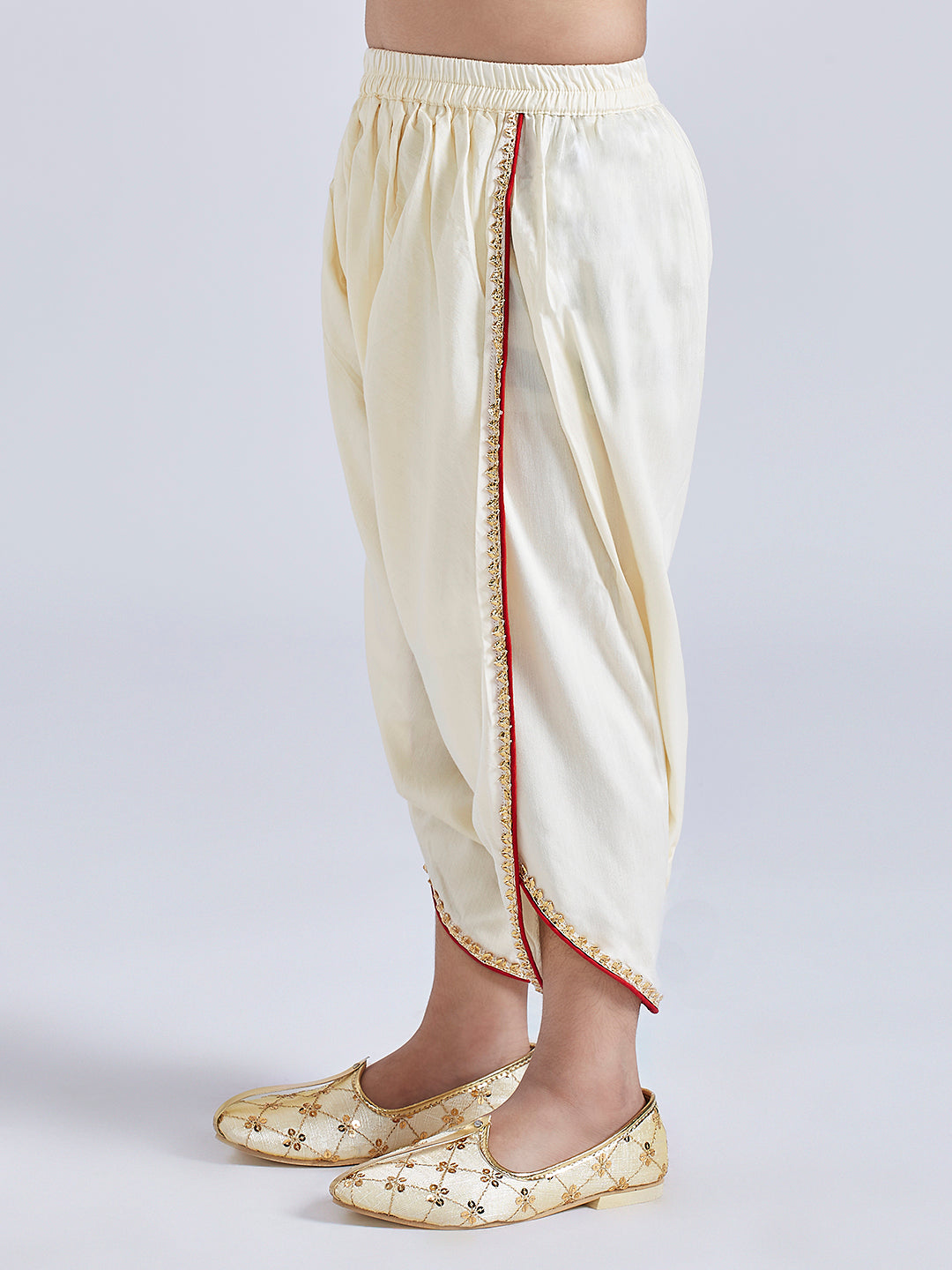 Infant Boy's' Yellow And Cream Silk Blend Kurta And Dhoti Set