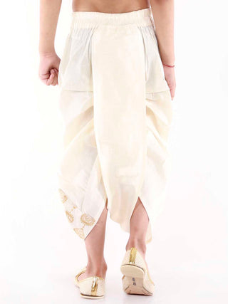 VASTRAMAY Boys' Cream Traditional Embroidered Dhoti