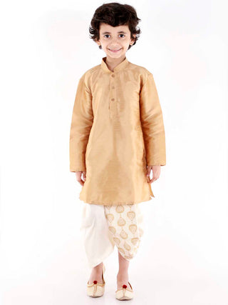 VASTRAMAY Boys' Cream Traditional Embroidered Dhoti
