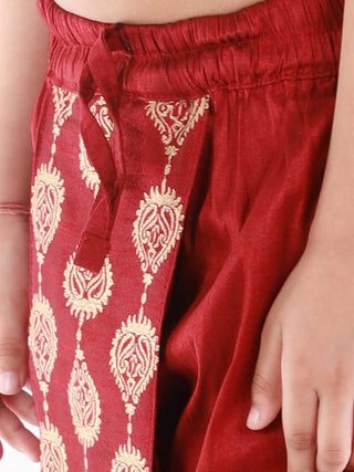 VASTRAMAY Boys' Maroon Traditional Embroidered Dhoti