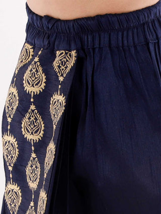 VASTRAMAY Boys' Navy Blue Traditional Embroidered Dhoti