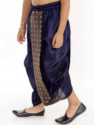 VASTRAMAY Boys' Navy Blue Silk Blend Embroidered Dhoti