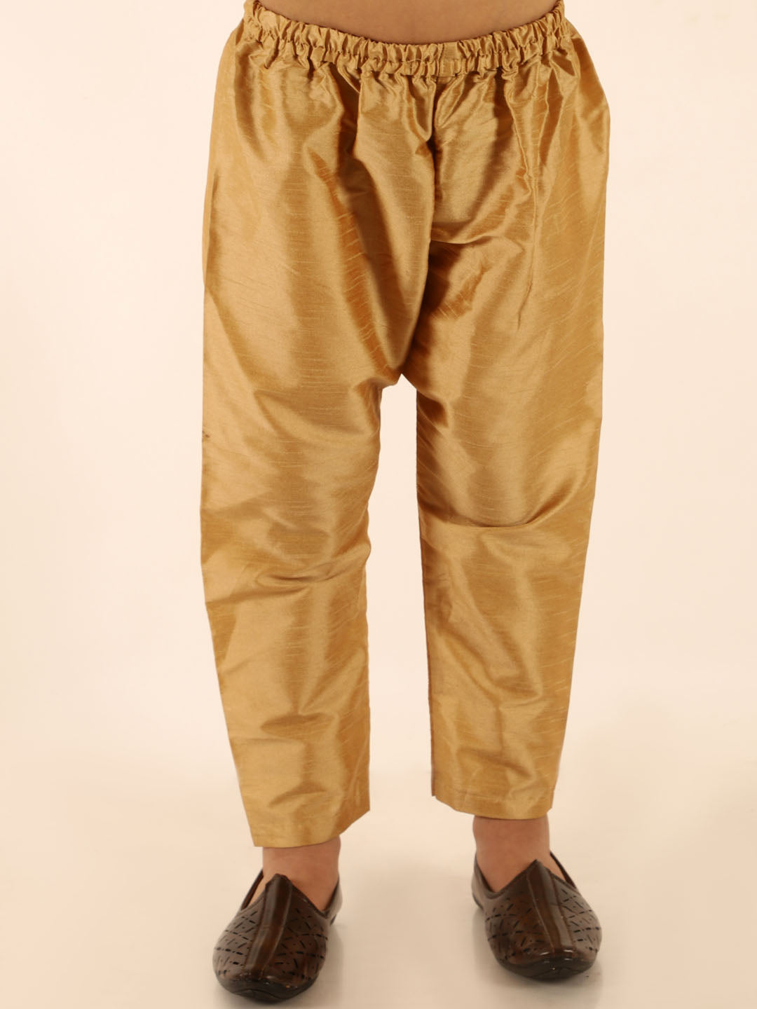 Boy's Rose Gold Silk Blend Jacket With Kurta Pyjama Set