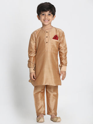 JBN CREATION Boys' Gold Cotton Silk Blend Kurta, Nehru Jacket and Pyjama Set