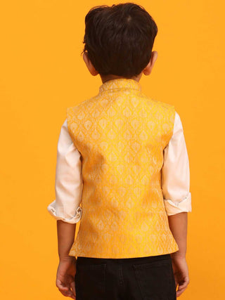 VASTRAMAY Boys Yellow Woven Design Flap Ethnic Jacket