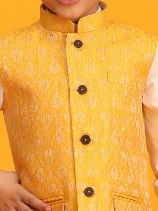 VASTRAMAY Boys Yellow Woven Design Flap Ethnic Jacket