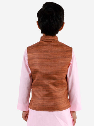 VASTRAMAY Boys Coffee Brown Matka Silk Blend Nehru Jacket