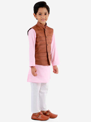 VASTRAMAY Boys Coffee Brown Matka Silk Blend Nehru Jacket