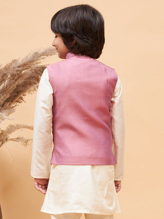 VASTRAMAY Boys' Pink Mirror Work Ethnic Jacket