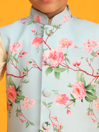 VASTRAMAY Aqua Cotton Blend Floral Print Sibling Set