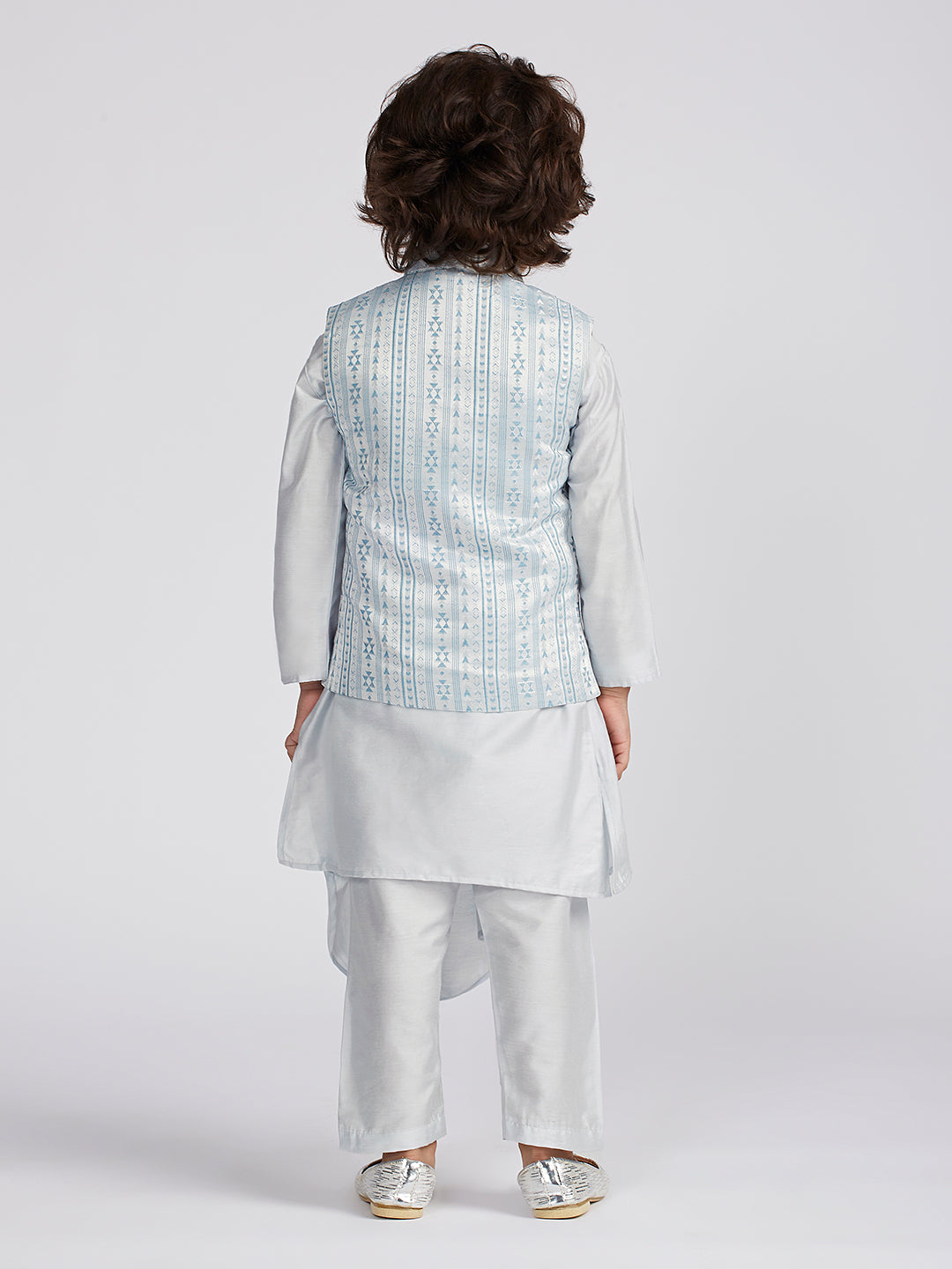 Boy's' Aqua Jacket,Kurta And Pyjama Set.