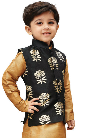 VASTRAMAY Boys' Black Silk Blend Nehru Jackets