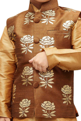 VASTRAMAY Boys' Brown Silk Blend Nehru Jackets