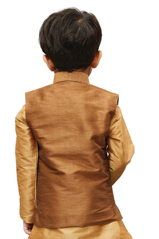 VASTRAMAY Boys' Brown Silk Blend Nehru Jackets