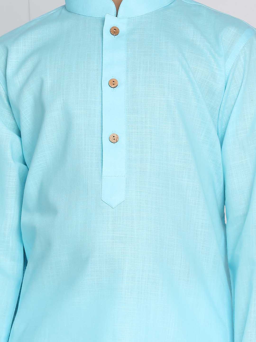 Boys Aqua And White Kurta Pyjama Set