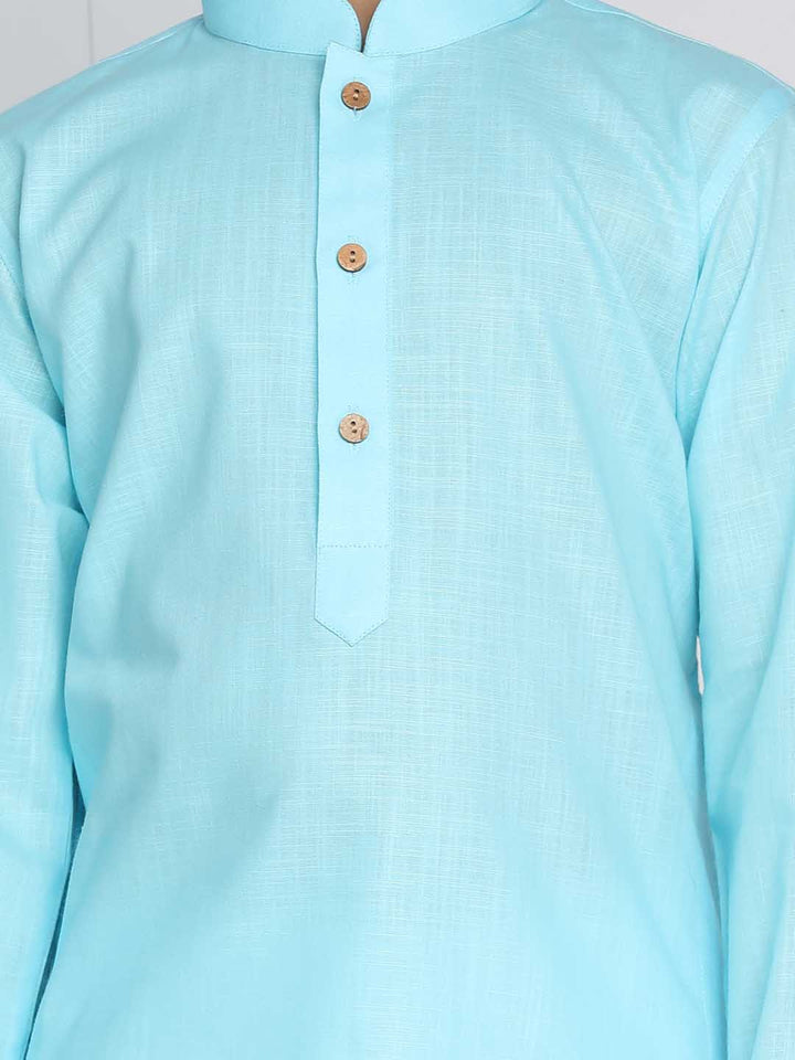 Boys Aqua And White Kurta Pyjama Set