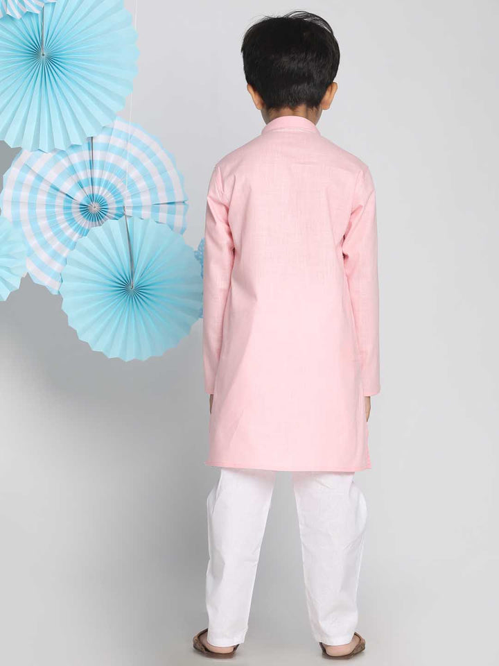Boys Pink And White Kurta Pyjama Set