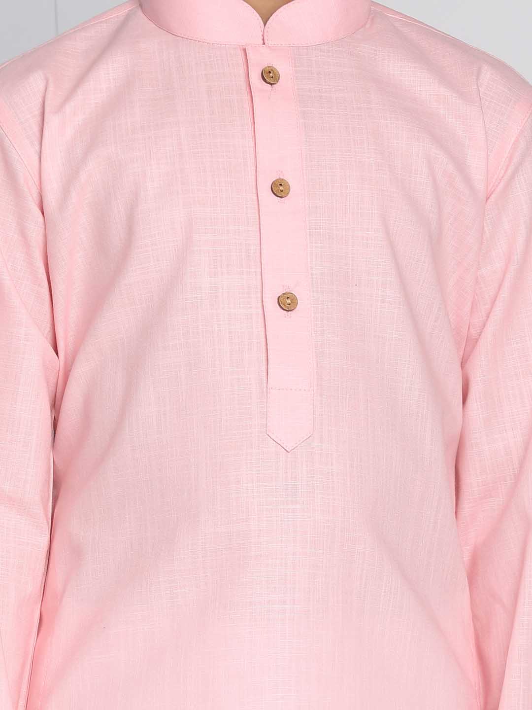 Boys Pink And White Kurta Pyjama Set