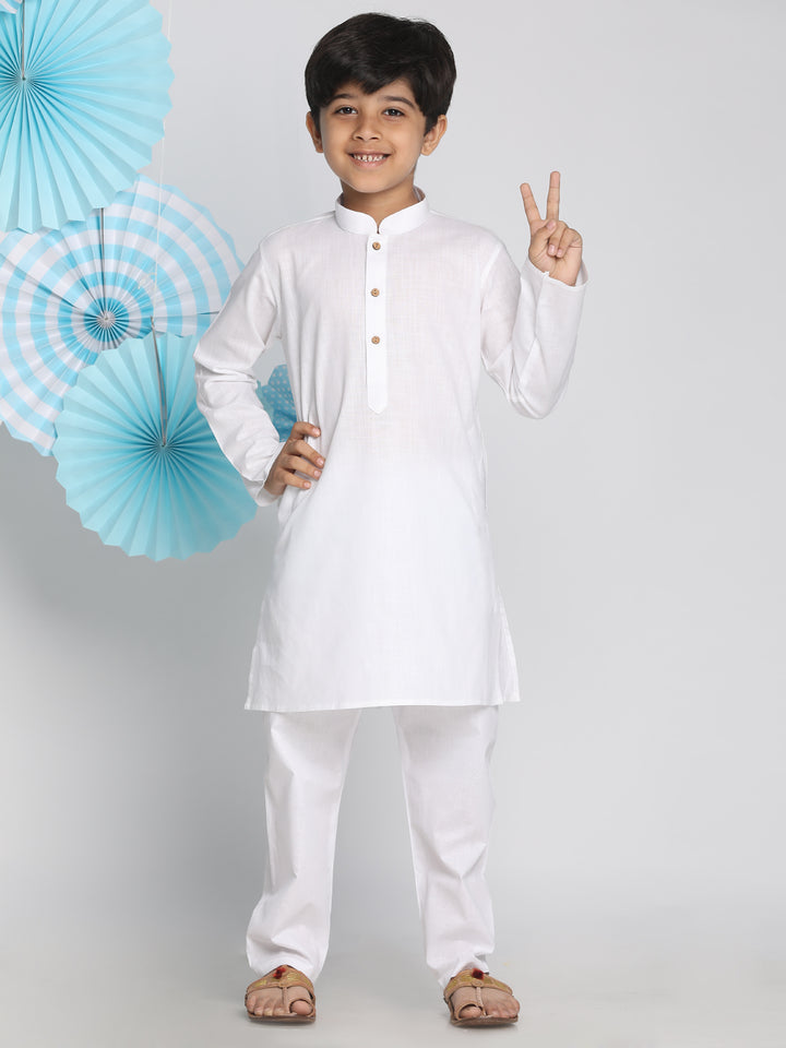 Boys White Kurta Pyjama Set