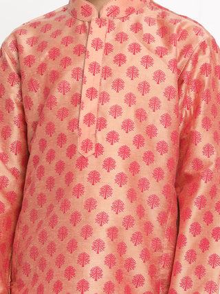 VASTRAMAY Pink Silk Blend Ethnic Print Kurta Pyjama Sibling Set