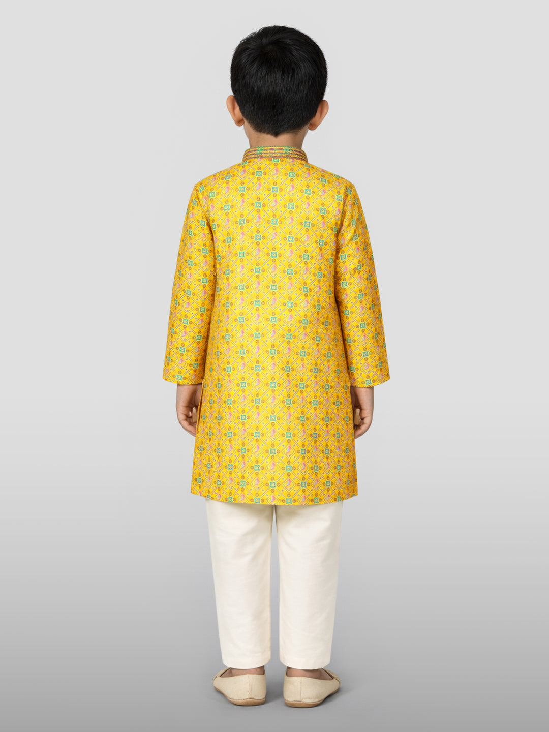 Boys Yellow Geometric Kurta Pyjama Set