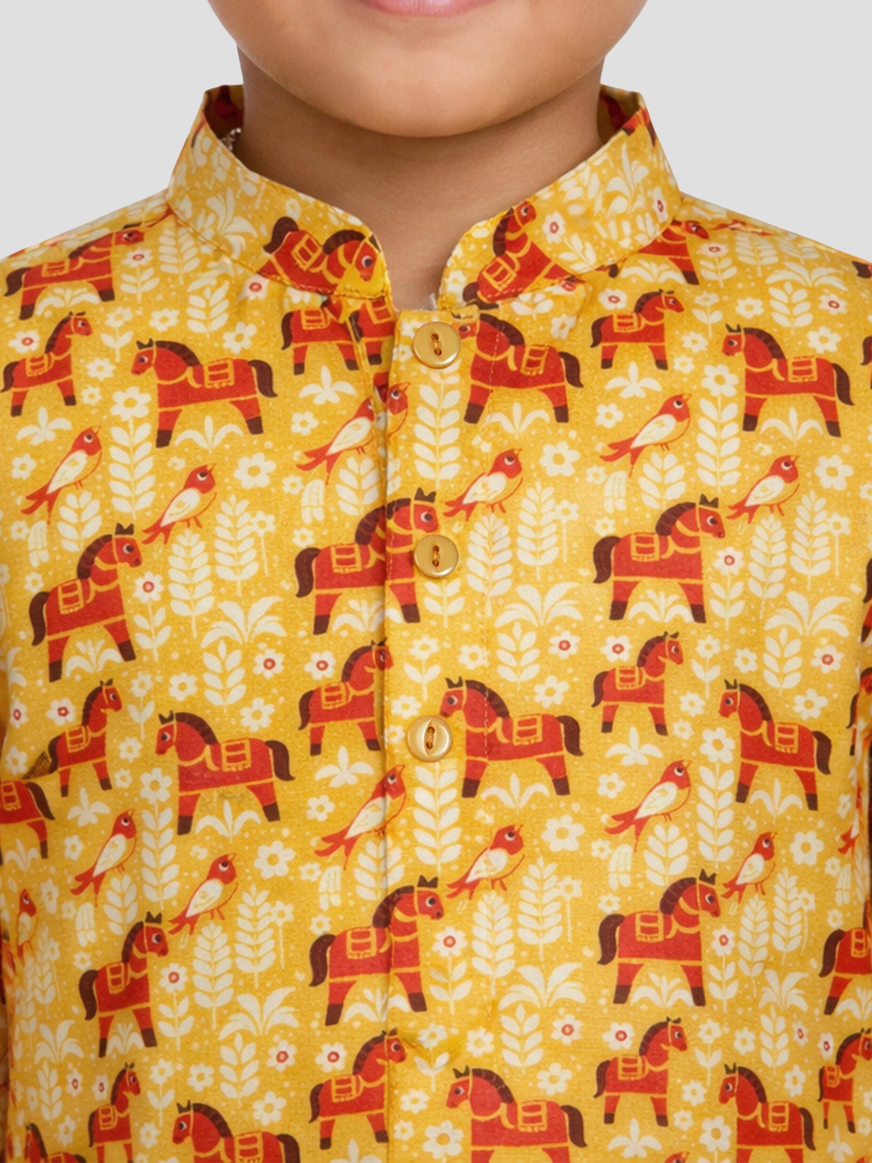 Boy's Yellow Animal Print Kurta Pyjama Set