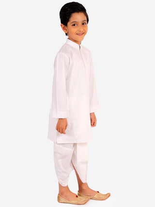 VASTRAMAY Boy's White Kurta and Dhoti Set