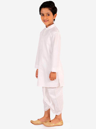 VASTRAMAY Boy's White Kurta and Dhoti Set