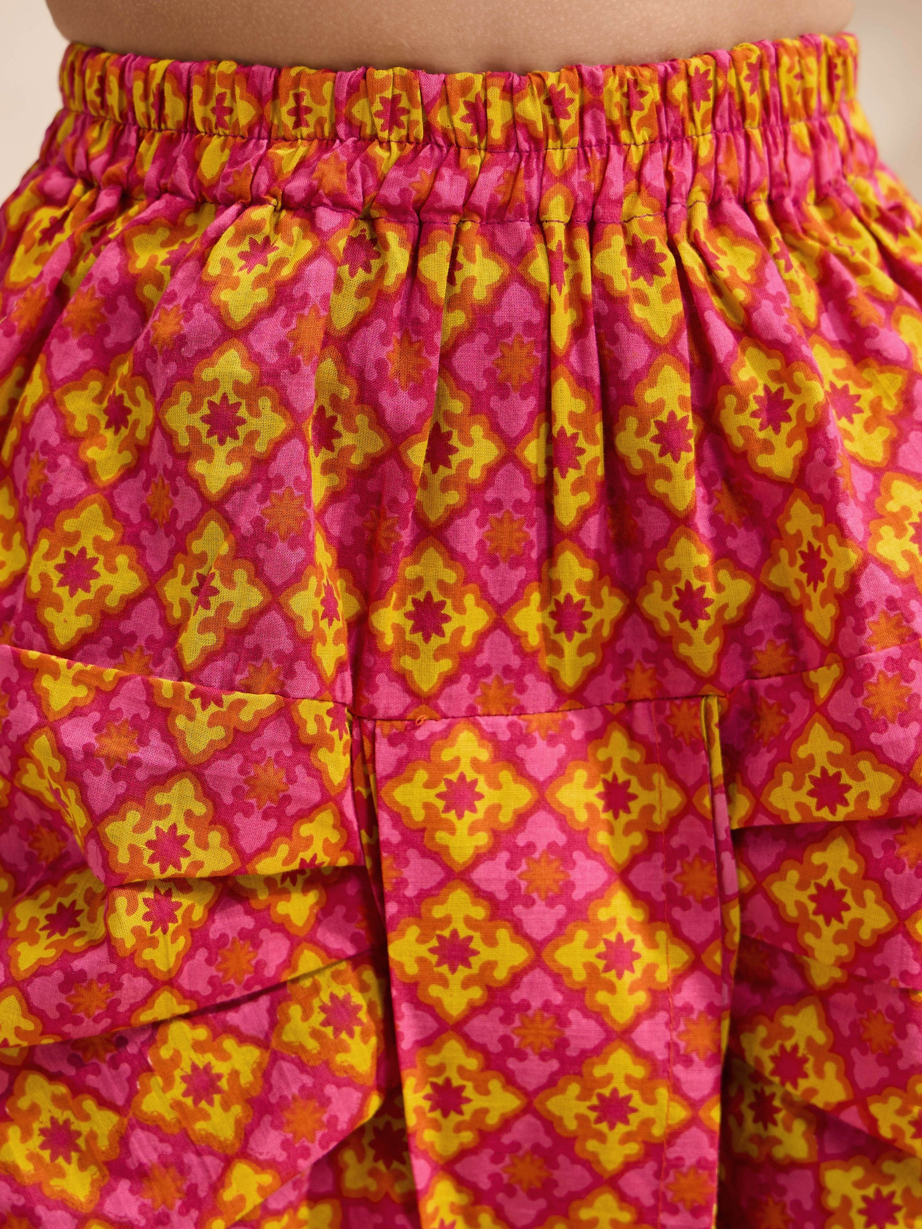 Boys's Yellow Cotton Embroidered Thigh Length Kurta And Dhoti Set