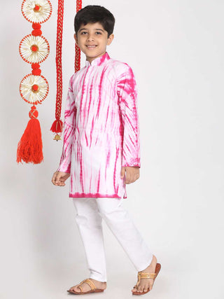 VASTRAMAY Boys' Pink And White Kurta Pyjama Set
