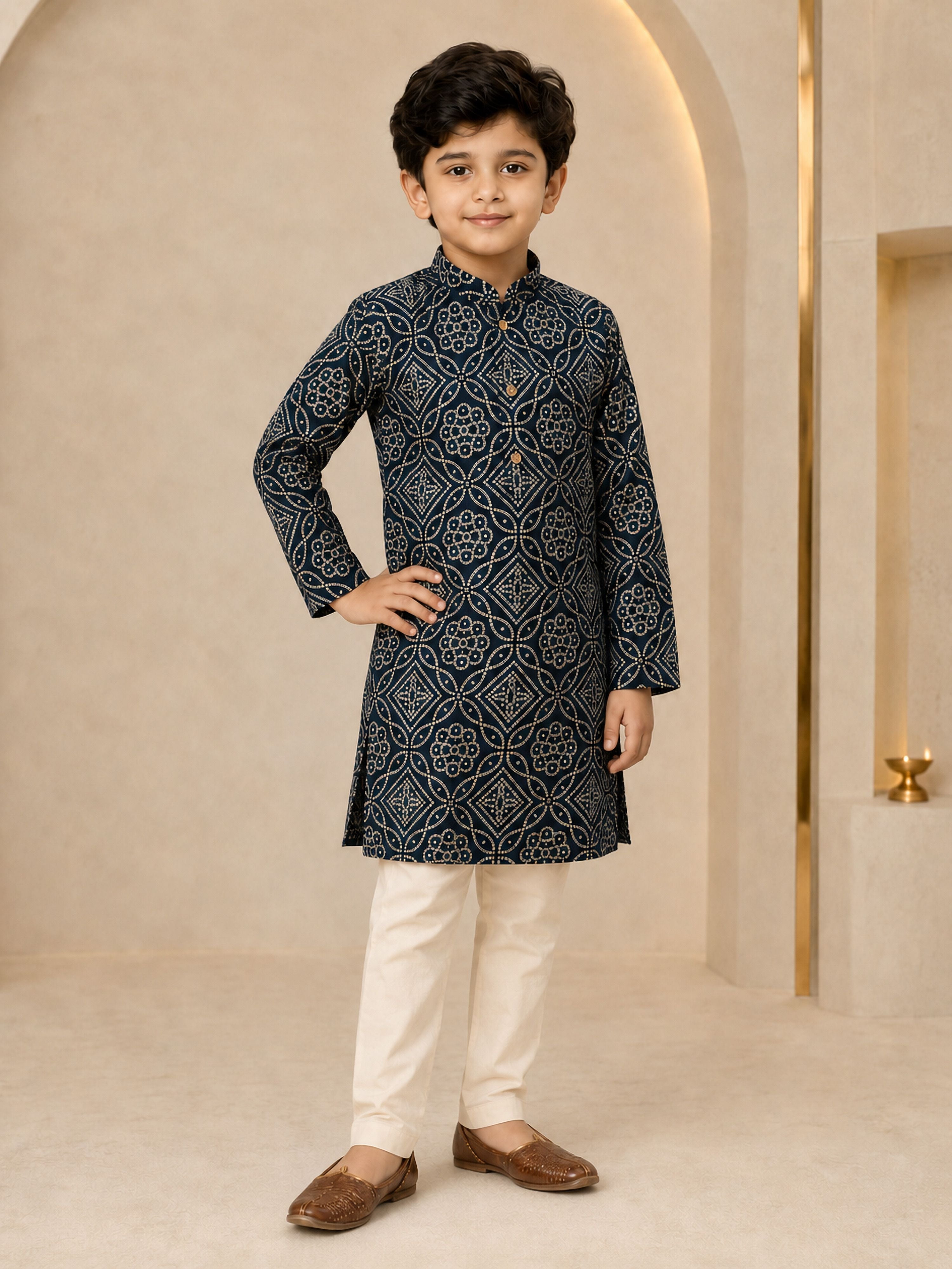 Boy Navy Blue Rayon Kurta and Pyjama Set Festive, Festive Glitz, Indated Traditions, All regions, Navratri, Diwali Ethnic Wear