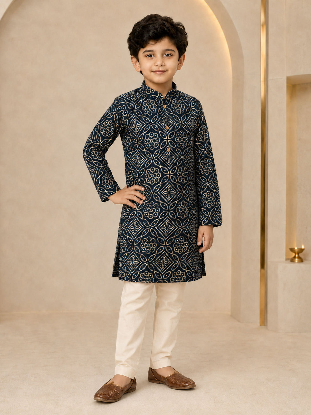 Boy Navy Blue Rayon Kurta and Pyjama Set Festive, Festive Glitz, Indated Traditions, All regions, Navratri, Diwali Ethnic Wear