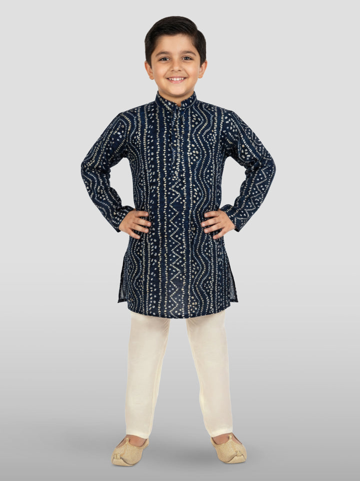 Boys Blue Rayon Bandhni Kurta Pyjama Set