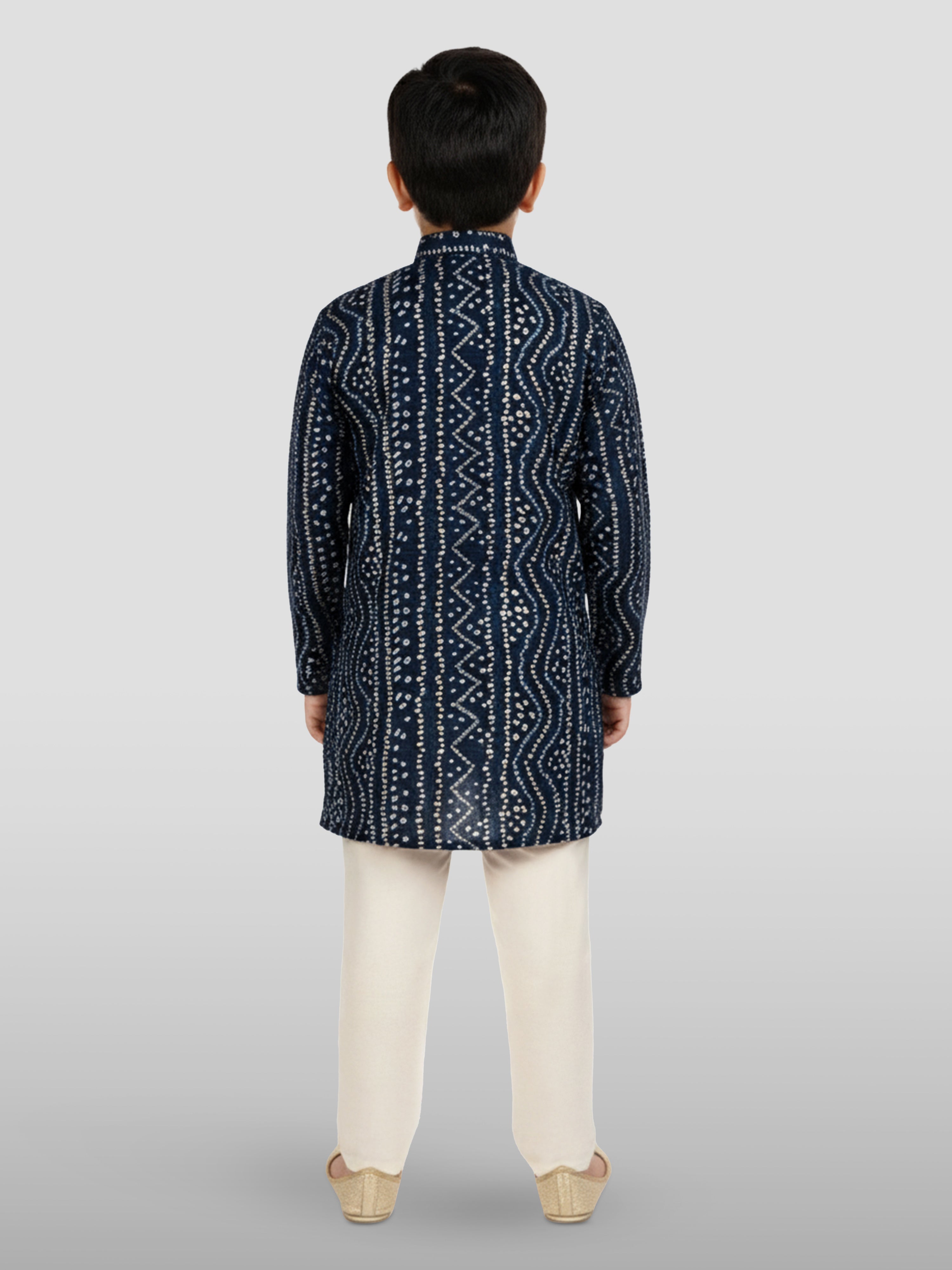 Boys Blue Rayon Bandhani Kurta Pyjama Set