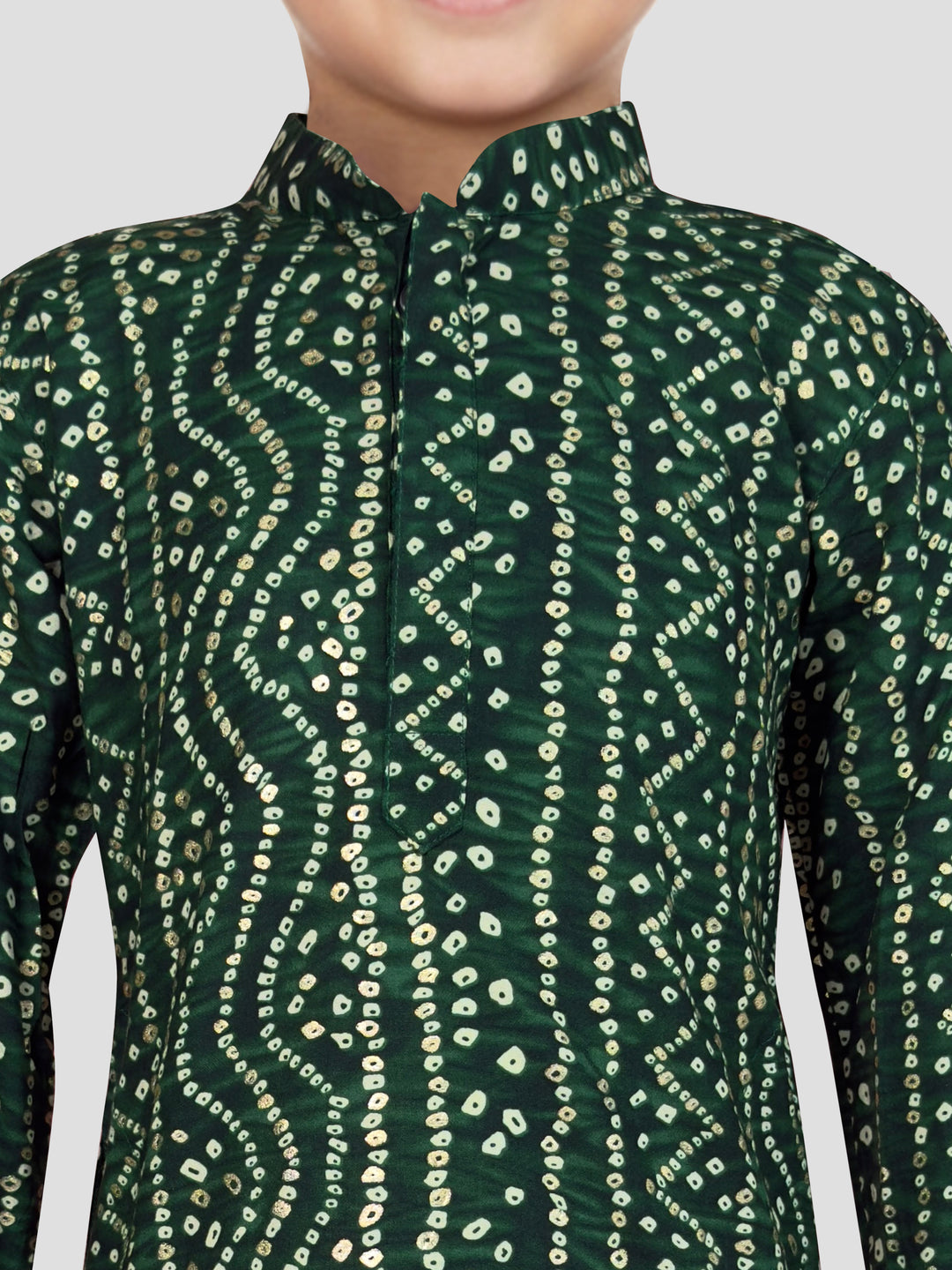 Boys Green Rayon Bandhani Kurta Pyjama Set