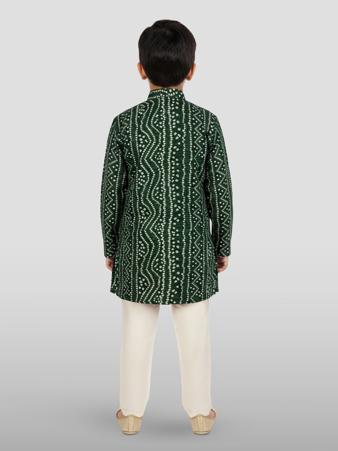 Boys Green Rayon Bandhani Kurta Pyjama Set