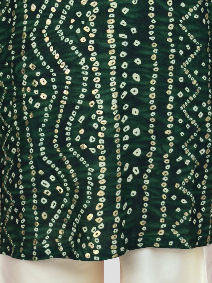 Boys Green Rayon Bandhani Kurta Pyjama Set