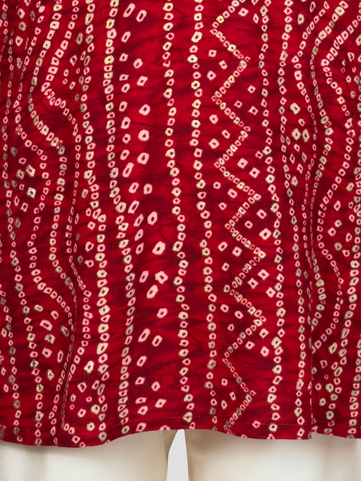 Boys Maroon Rayon Bandhani Kurta Pyjama Set