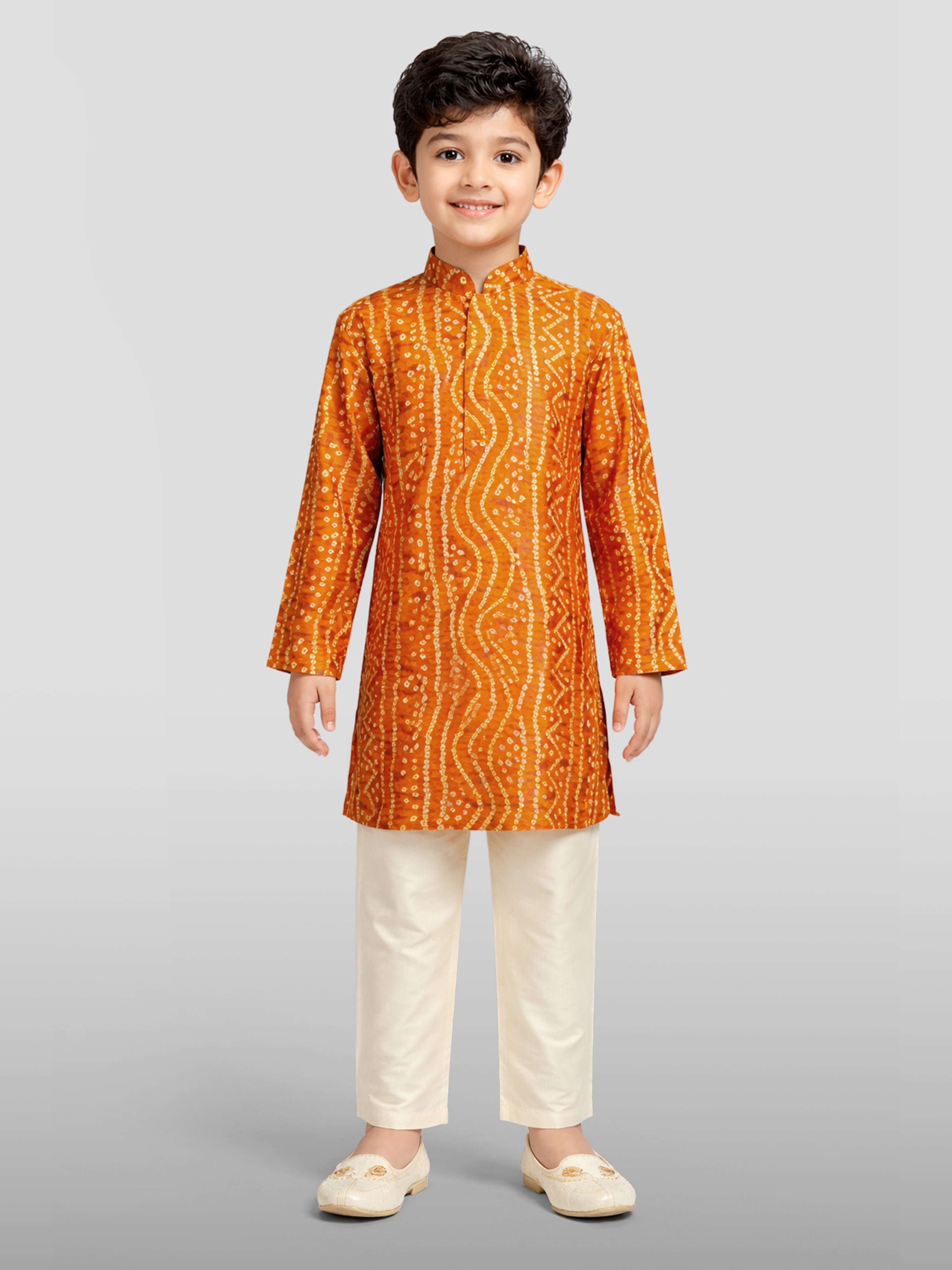 Boys Falsa Pure Cotton Bandhani Digital Print Kurta Pyjama Set