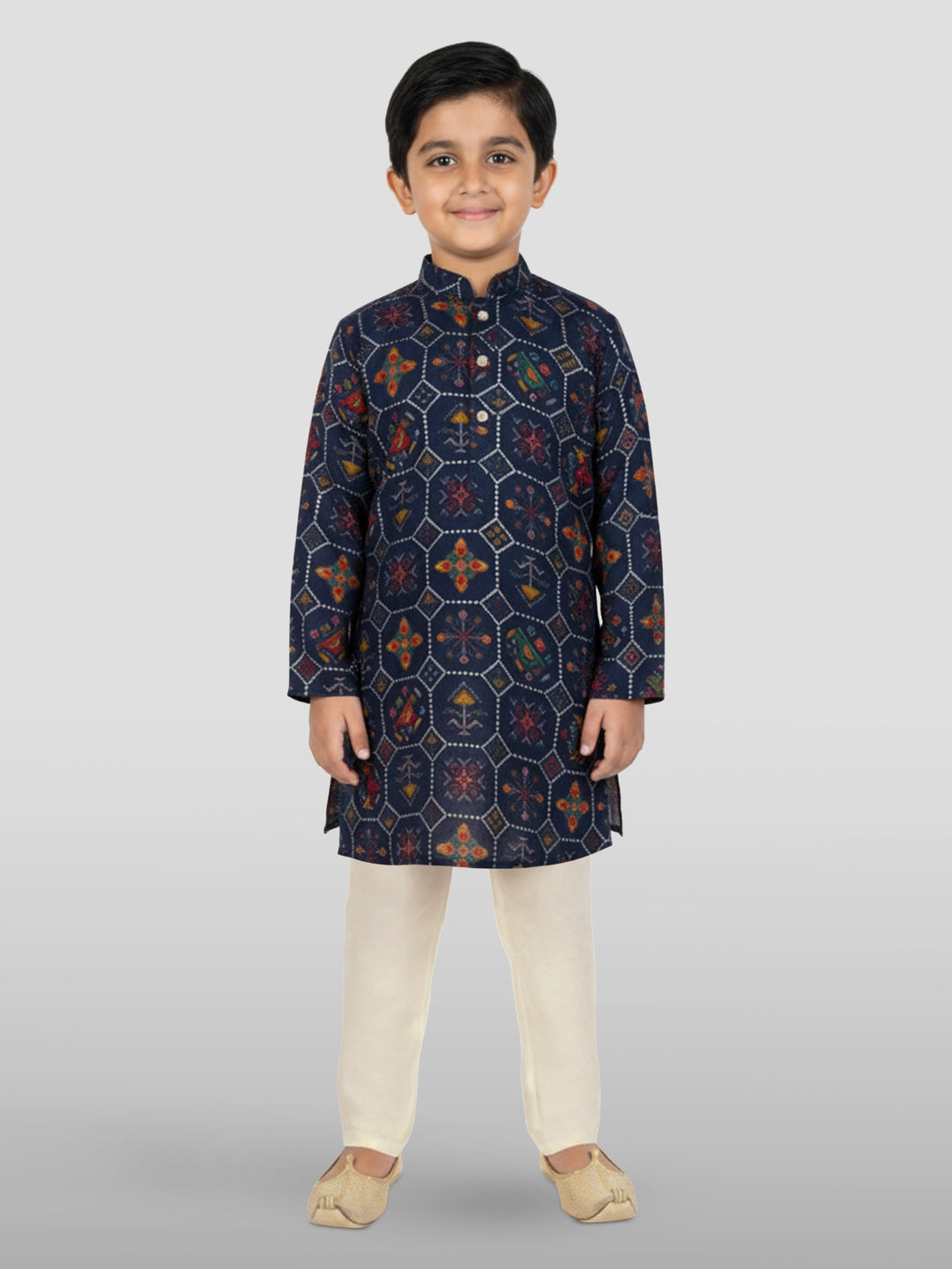 Boys Navy Blue Rayon Kurta Pyjama Set