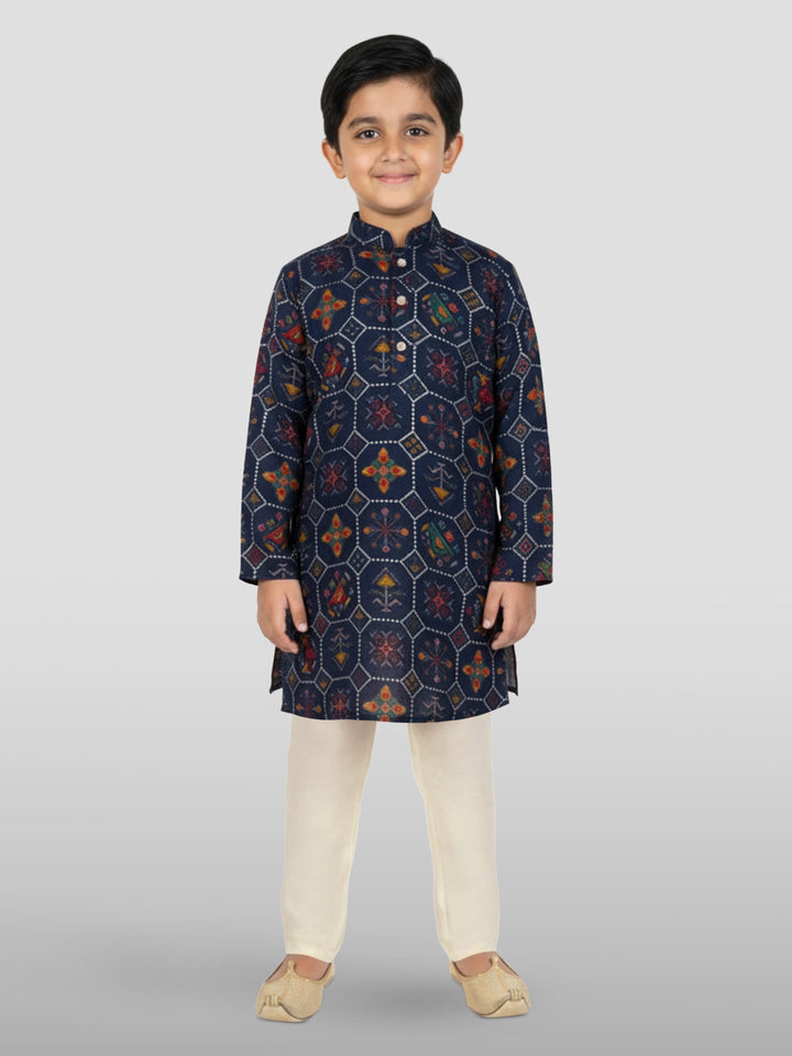 Boys Navy Blue Rayon Kurta Pyjama Set