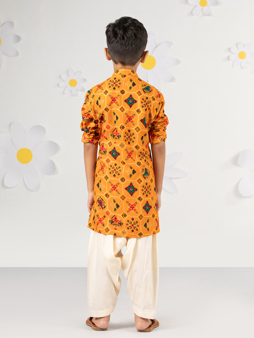 Boy's Mustard Kurta Patiala Set Foil Print