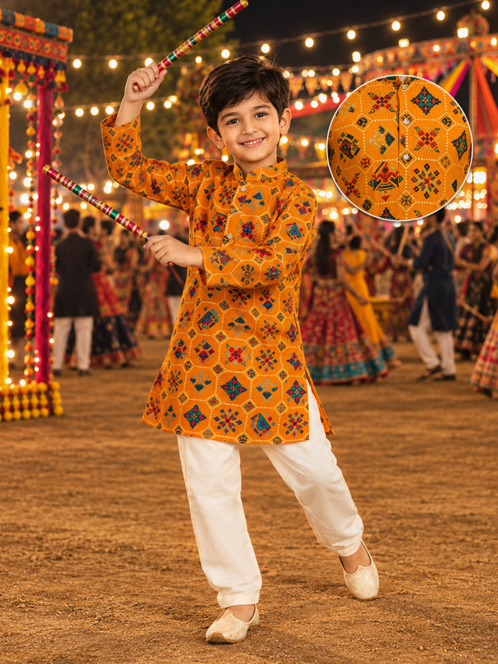 Boys Mustard Rayon Kurta Pyjama Set