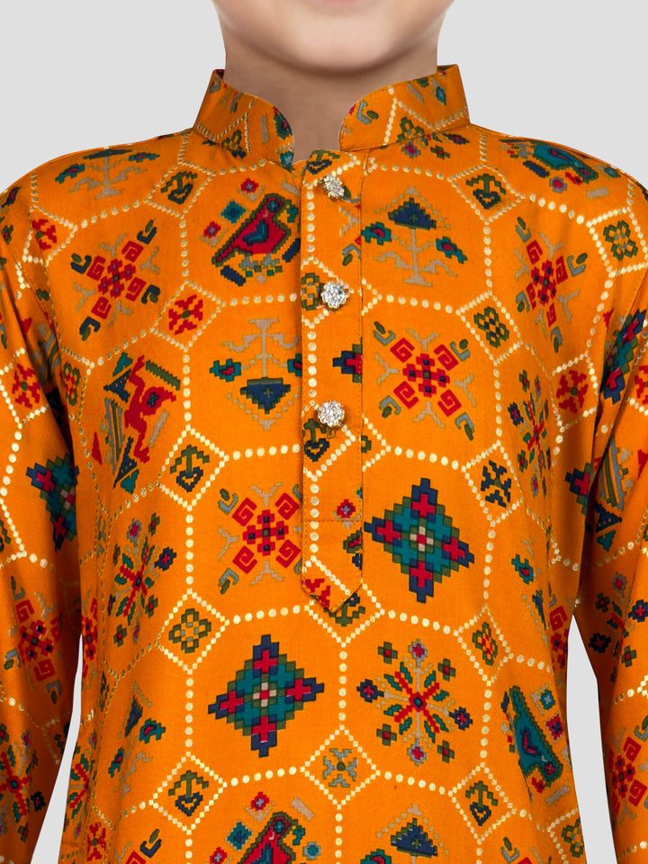 Boys Mustard Rayon Kurta Pyjama Set