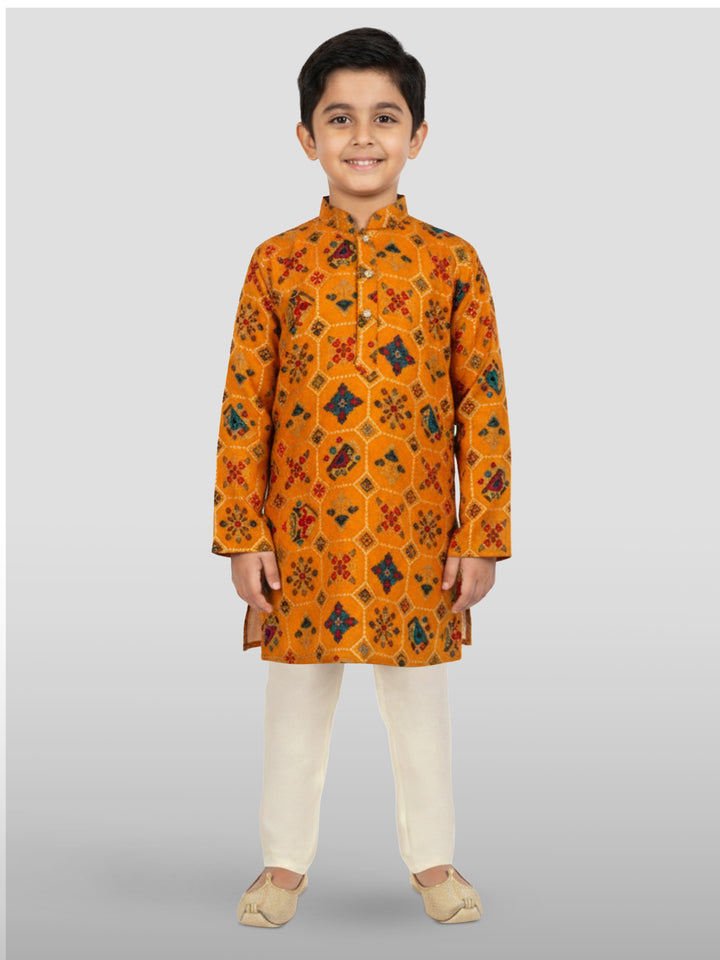 Boys Mustard Rayon Kurta Pyjama Set