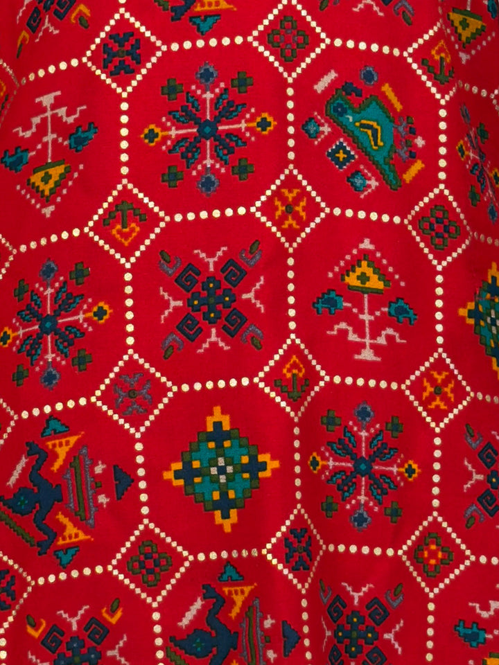 Boys Red Patola Kurta And Patiala Set